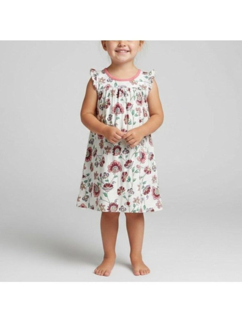 Tea Collection Girls Size 4 White Floral Print Flutter Sleeve Babydoll Dress